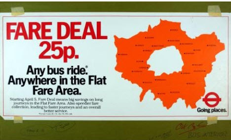 a poster with orange and white map