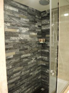 a shower with a glass door