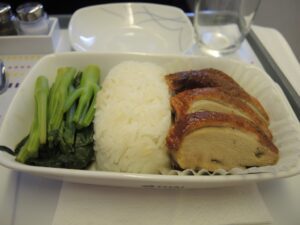 a plate of food on a tray