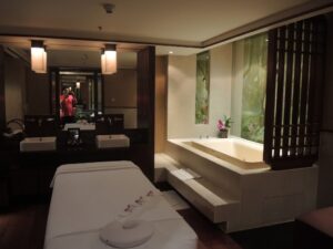 a massage table in a room