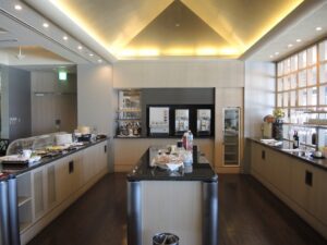 a kitchen with a large countertop