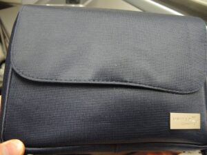 a close-up of a blue bag