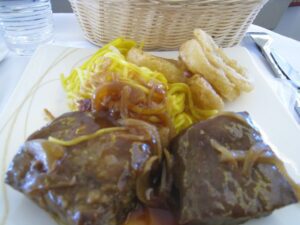 a plate of food with a basket and a basket