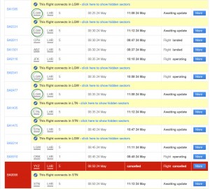 a screenshot of a flight schedule
