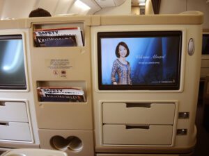 a tv on the board of an airplane