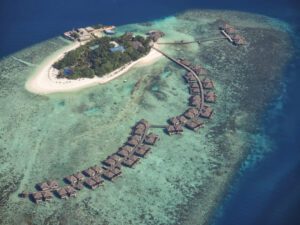 an aerial view of a small island