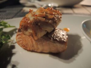 a piece of fish on a plate
