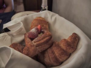 a basket of croissants