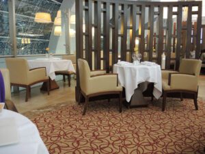 a room with tables and chairs
