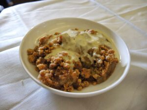 a bowl of food on a table