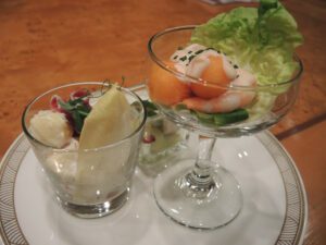 a plate with food in it