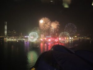 fireworks in the sky over water