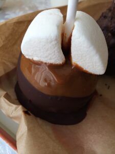a marshmallow on a brown paper
