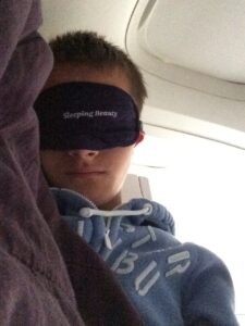 a boy wearing a blindfold