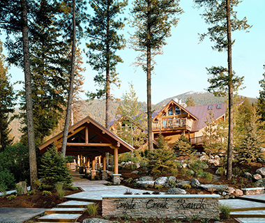 a building in the woods
