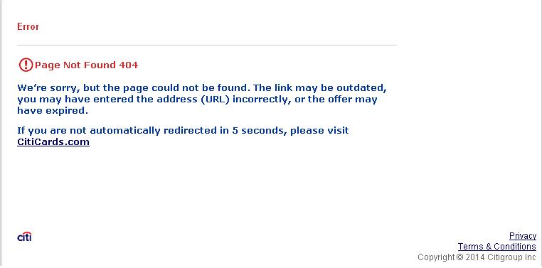 Citi Exec 100k 404 Error