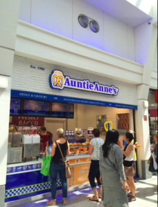 a group of people walking in front of a store