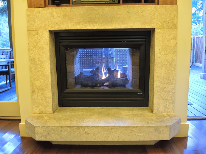 a fireplace with a fire in it