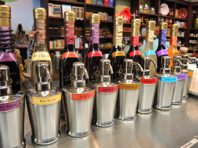 a row of bottles on a counter