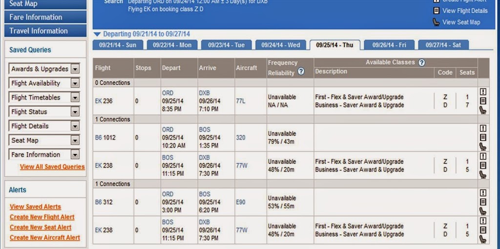 a screenshot of a flight schedule
