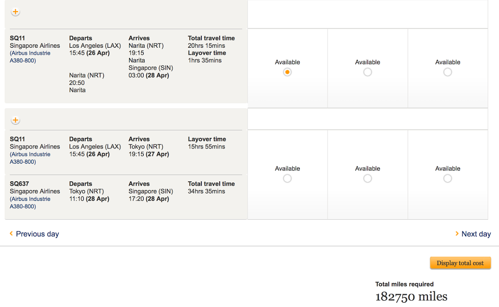 a screenshot of a flight schedule