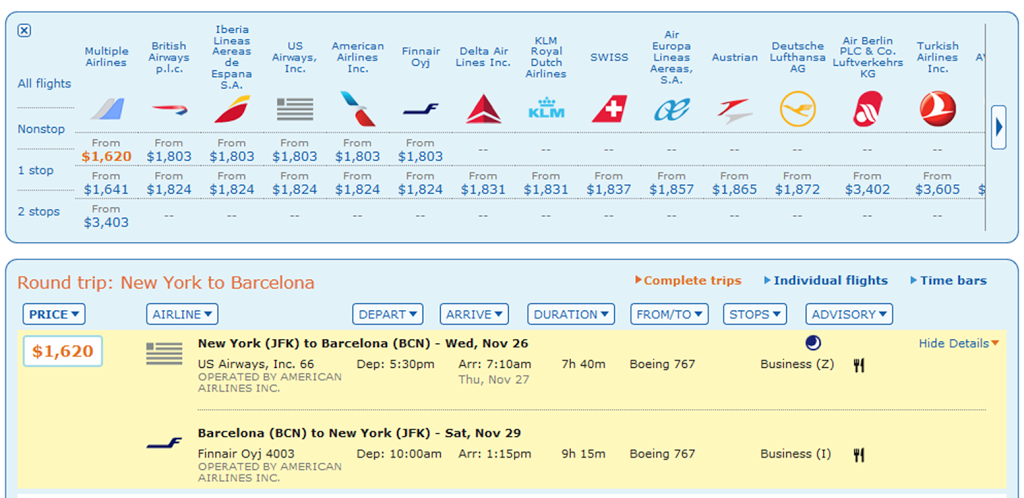 a screenshot of a flight schedule
