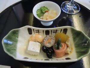 a plate of food on a tray