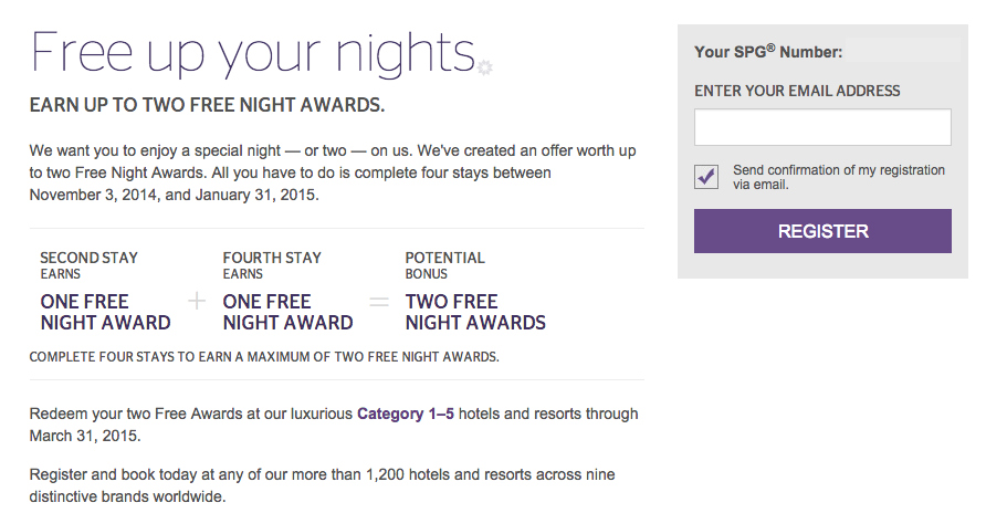 SPG Starwood Free Night Awards