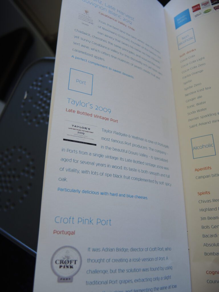 KLM Business Class wine menu 3