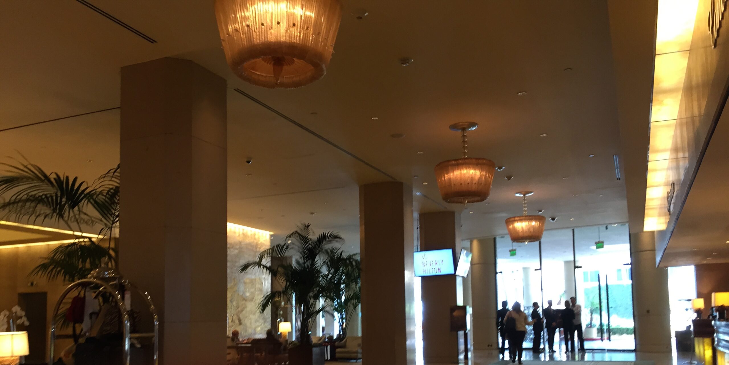 a group of people in a lobby