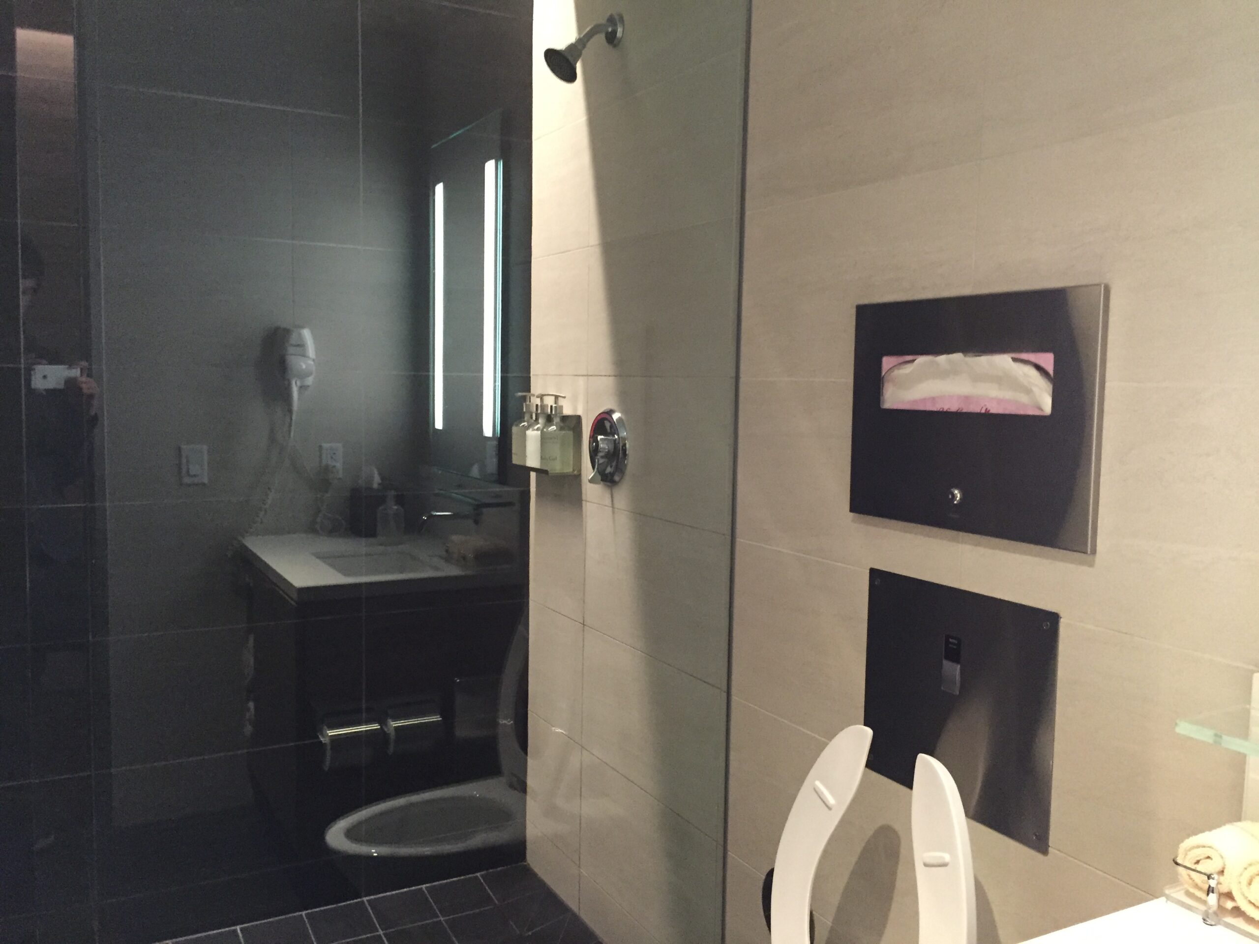 a bathroom with a shower and a sink