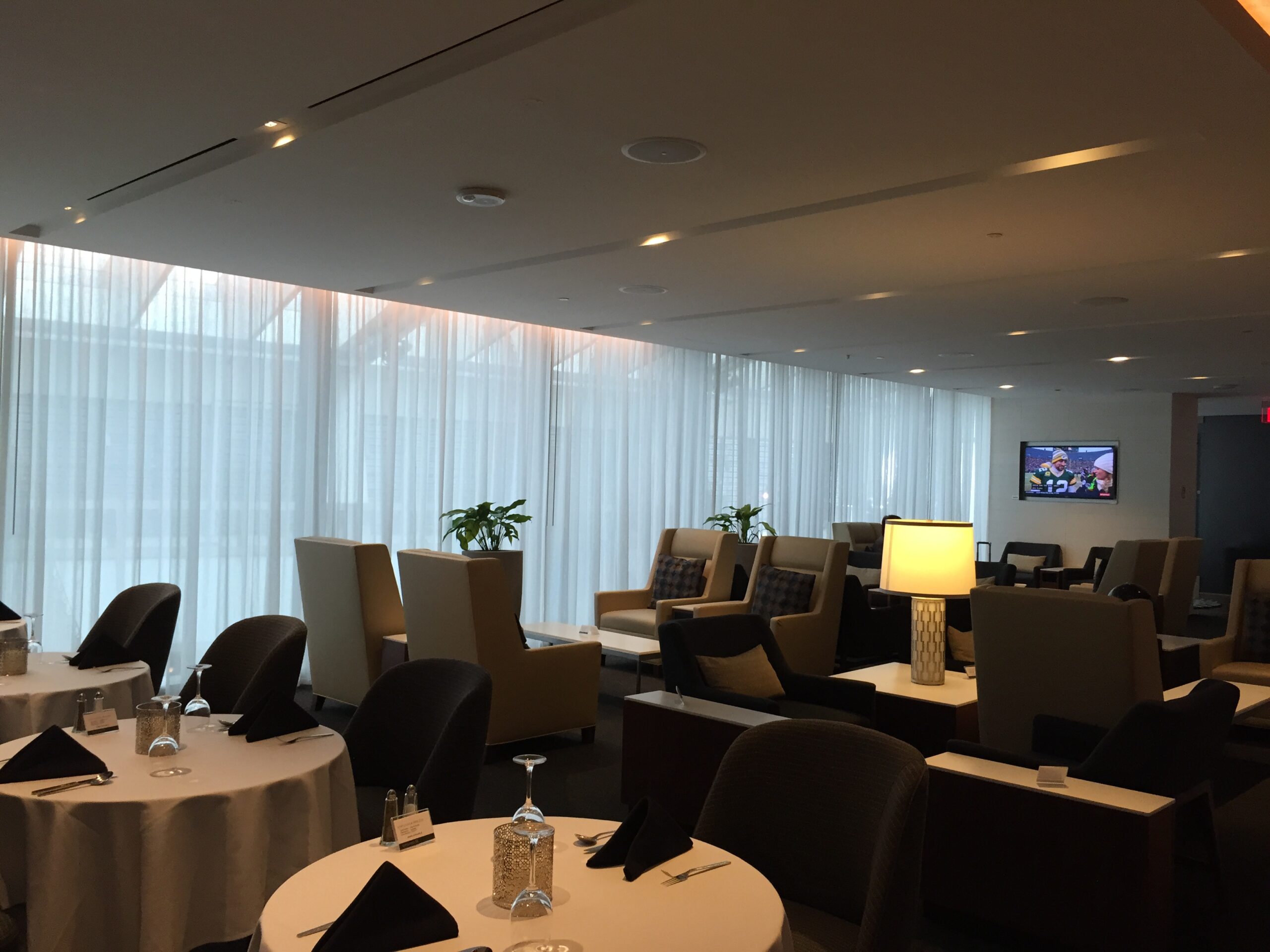 a room with tables and chairs