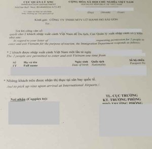 Vietnam Tourist Visa Approval Letter