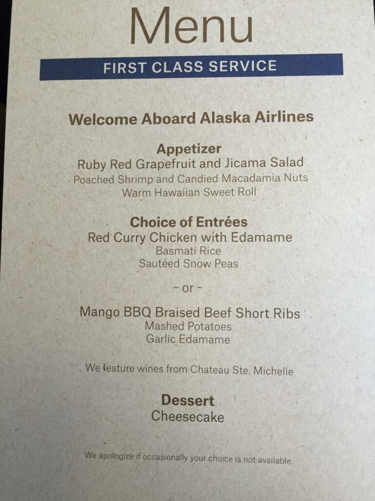 alaska airlines first class menu 2