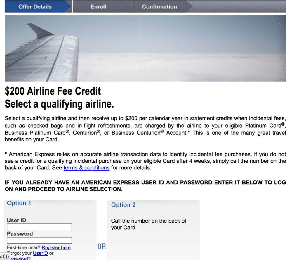 amex platinum sign up screen