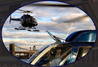 a helicopter flying over a city