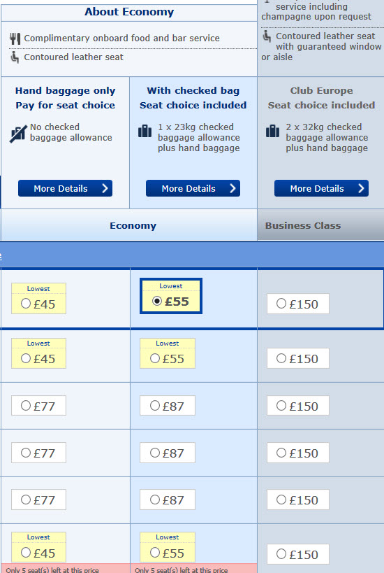 BA Booking Screen