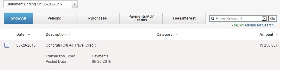 $250 Citi Prestige Air Travel Credit