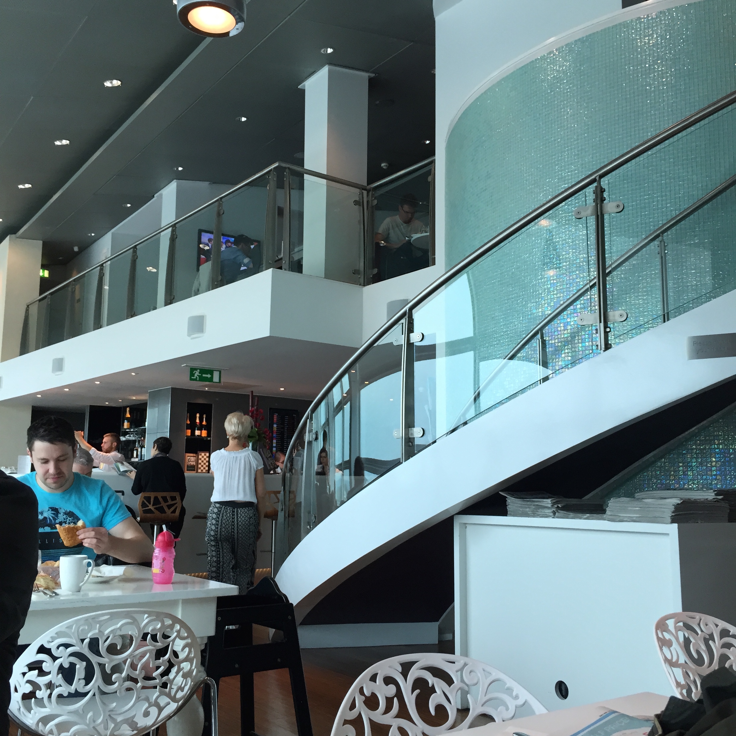 a spiral staircase in a restaurant
