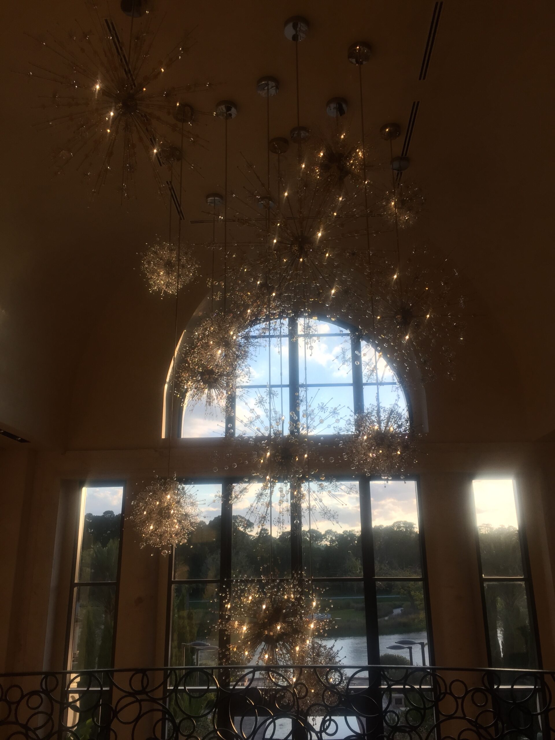 a chandelier from the ceiling