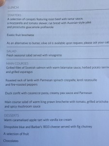 London City BA001 to JFK menu