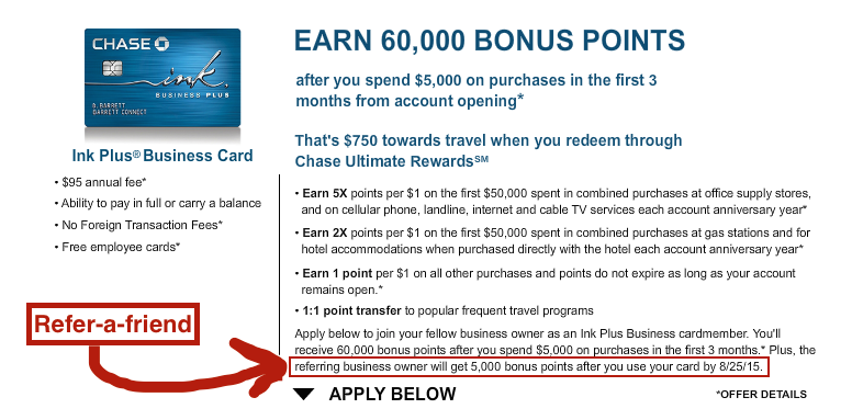 Chase Ink Plus 60,000 + Refer a Friend