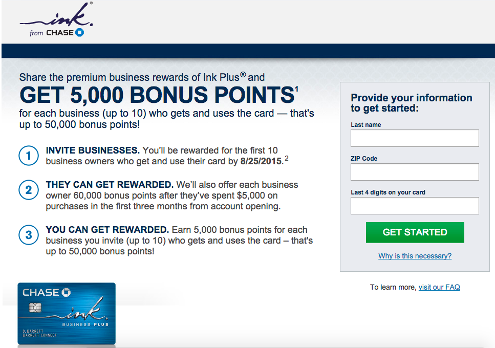 Chase Ink Plus Refer a Friend 5,000 Bonus