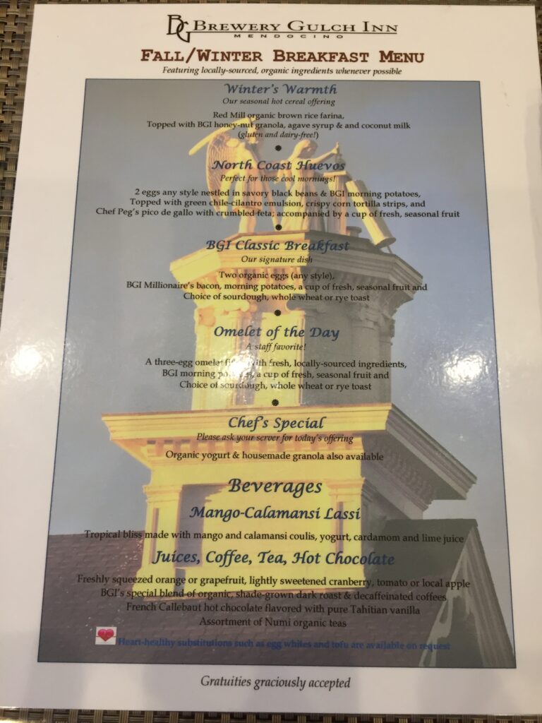 brewery gulch inn breakfast menu