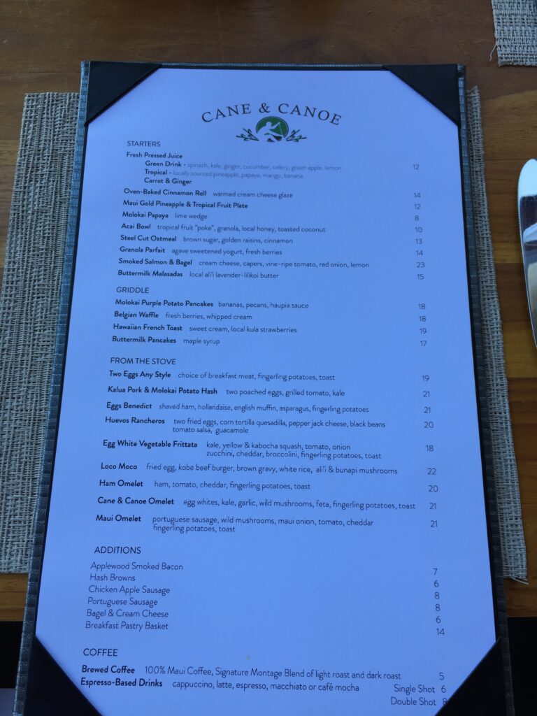 montage kapalua bay maui breakfast menu