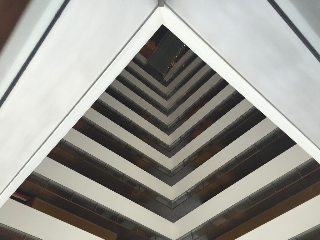 a building with a triangular roof