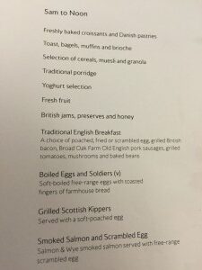 a menu with black text