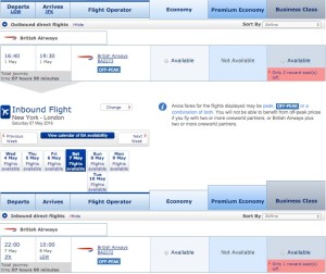BA Avios rewards LGW-JFK