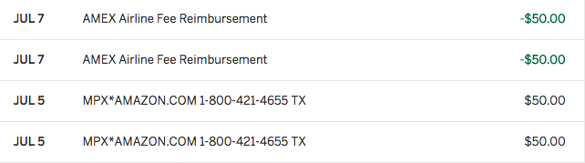 Amex Airline Fee Reimbursed July 2016