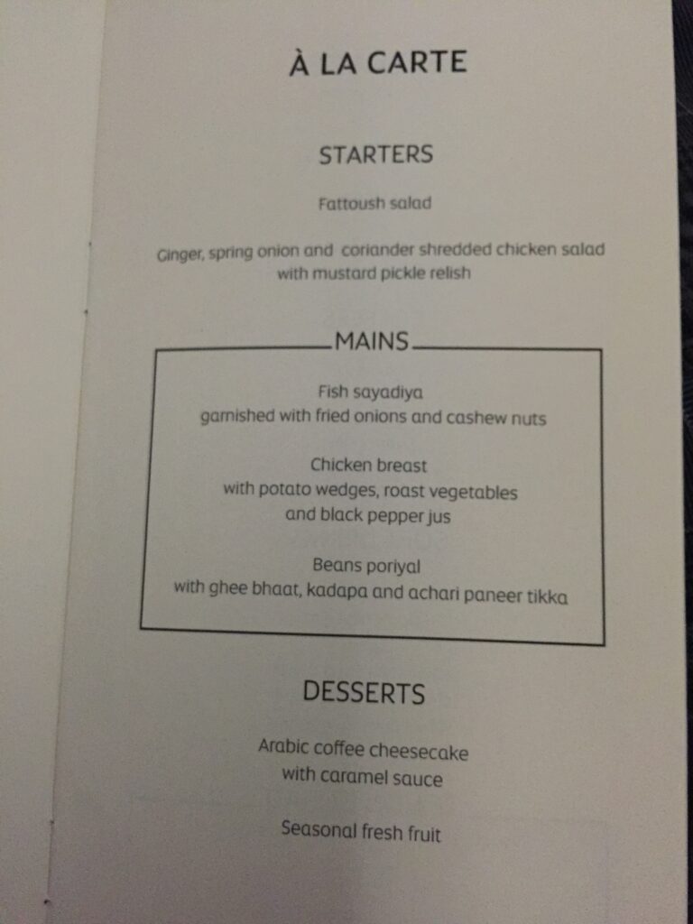 etihad business class hyd menu